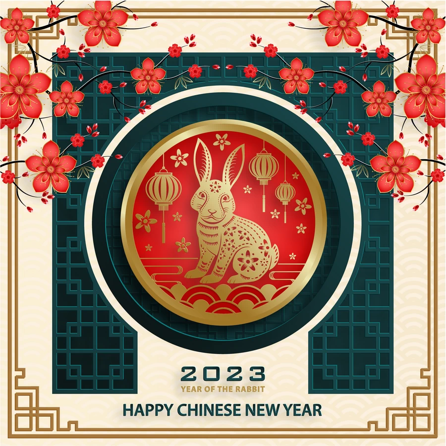 2023兔年中国风新年春节剪纸风节日宣传插画海报背景展板AI素材【163】